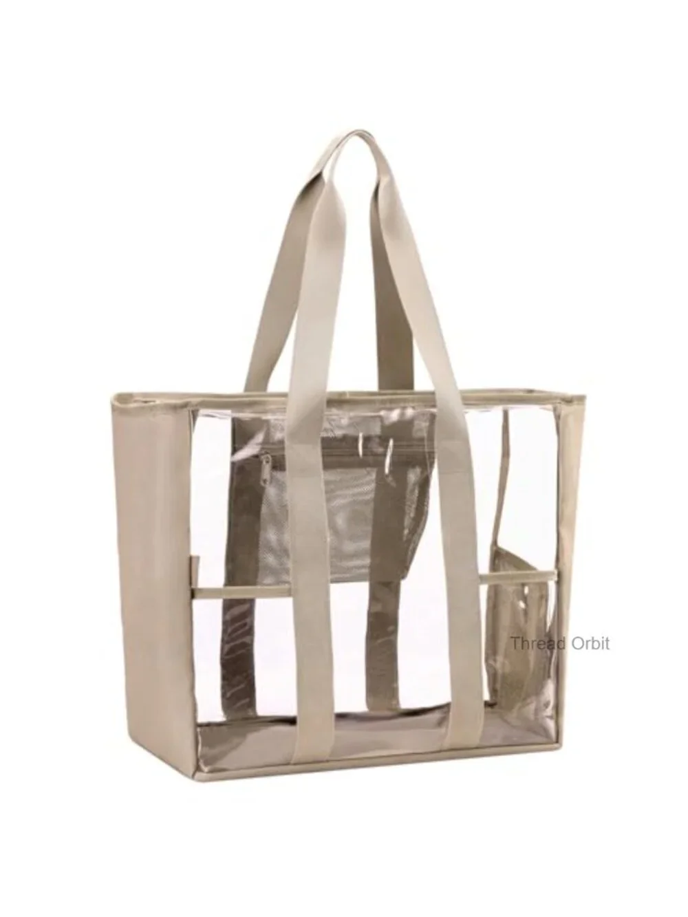 Heavy Duty Transparent See Through Tote XL Clear Bag with Mesh Pockets